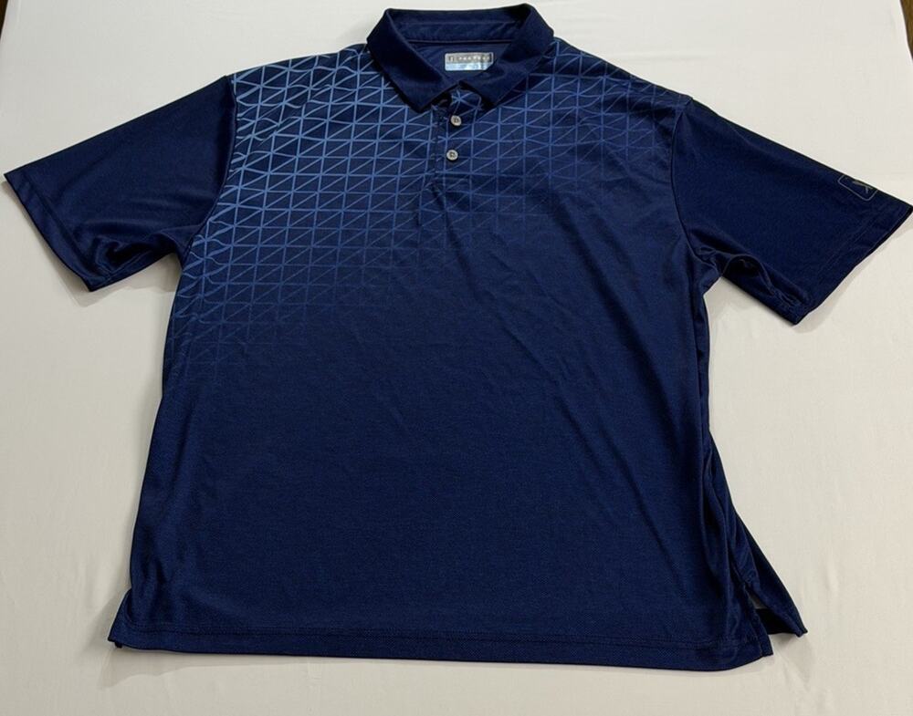 PGA Tour Men's Golf Polo Shirt Blue Geometric Print Size Large